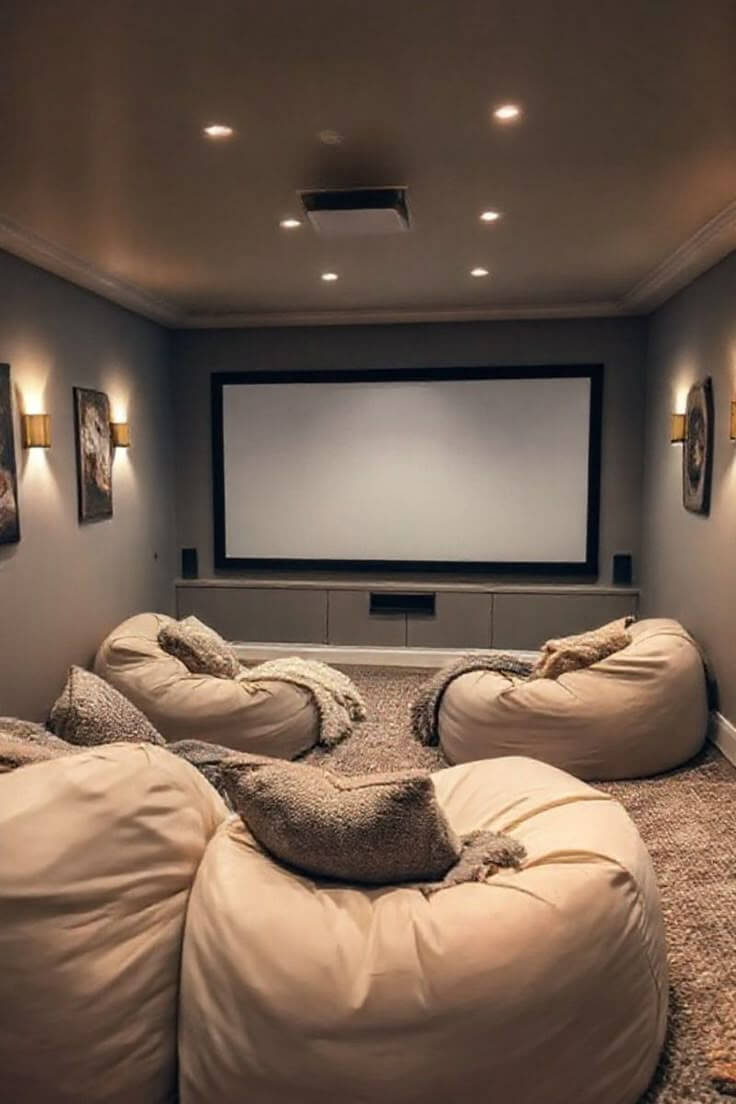Home theater with a projector screen