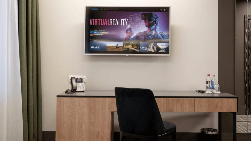 Home entertainment setup with wall mounted TV installed by The Hangmaster.